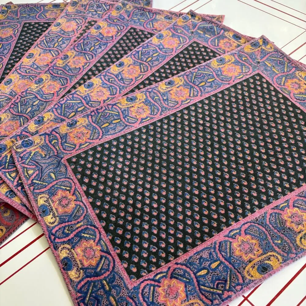 Vintage 8 Placemats 8 Napkins Purple Paisley Cotton Table Linens